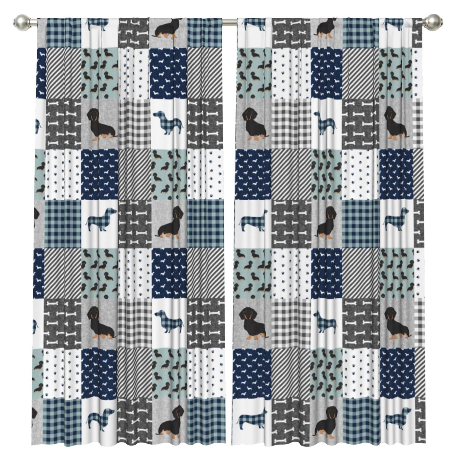 InOmak Dachshund Pet Dog Breed Silhouette Black And Tan, 2 Panels Window Curtains 52 x 84 Inch Blackout Curtains for Living Room Bedroom