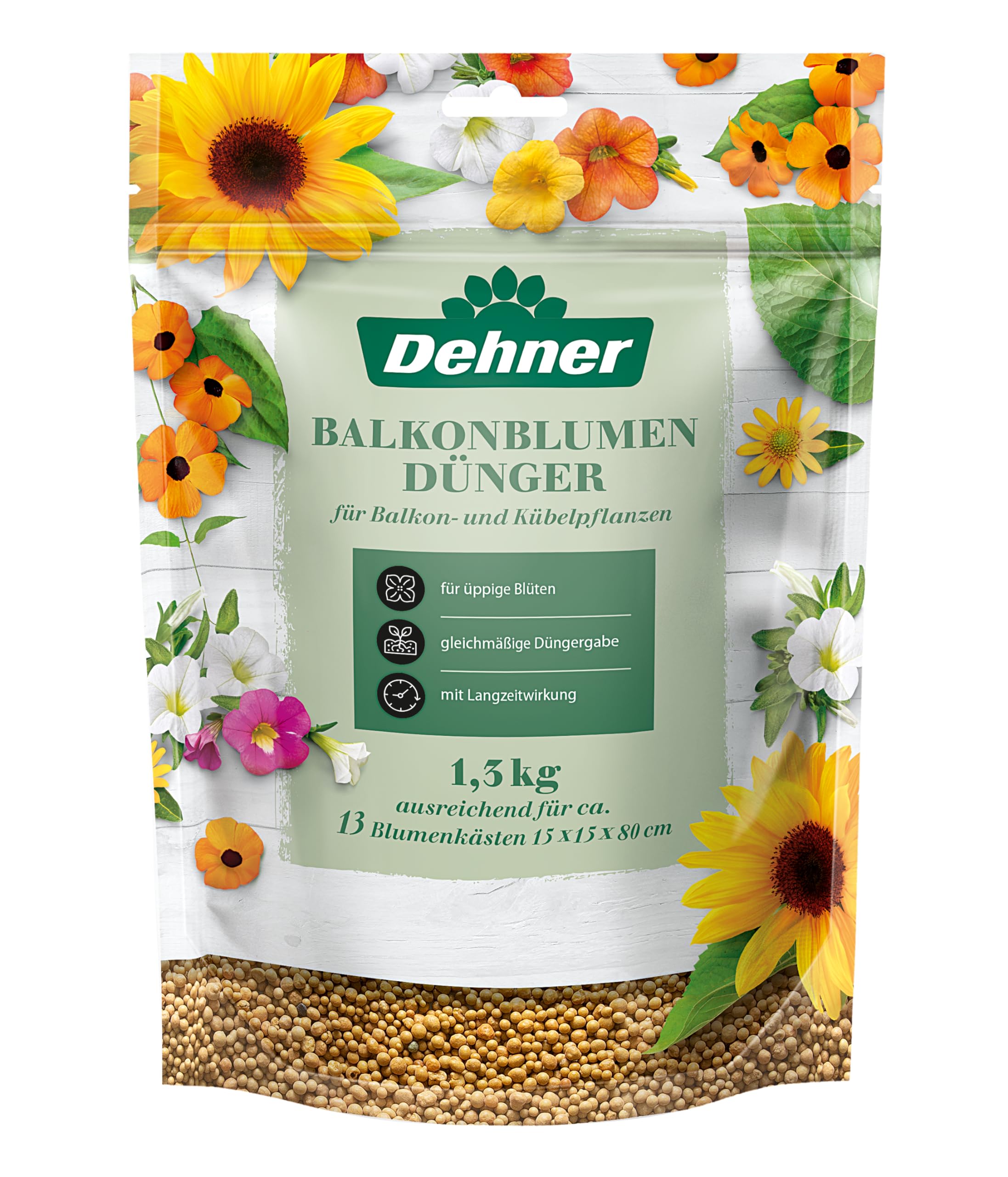 Dehner Balkonblumendnger, hochwertiger Dnger fr Balkonpflanzen,  organischer NPK-Dnger, mit Langzeitwirkung, 1.3 kg, fr ca. 13  Blumenksten, bunt : Amazon.de: Garten