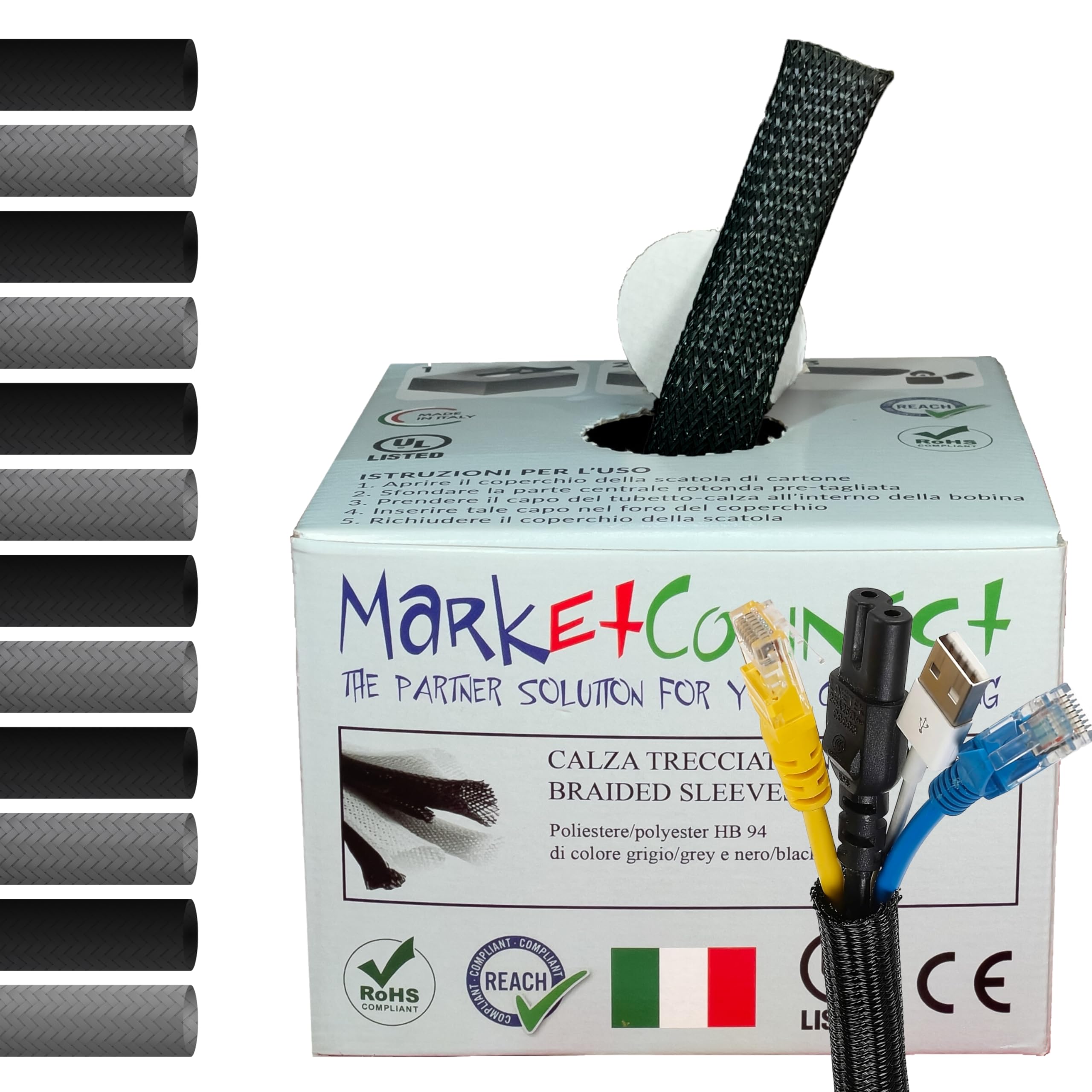 MarketConnect® Guaina Cavi Espandibile Ø 40mm, L 15mt • Raccogli e Nascondi Cavi • Ideale per Scrivania e TV • NERO • INDUSTRIALE SMALL