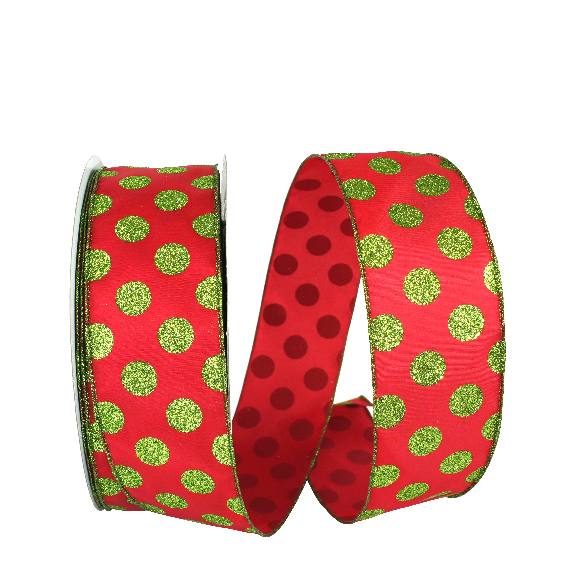 Reliant Ribbon 93320W-600-40K Green Dot Glitter Value Wired Edge - Cinta de borde (50 yardos), color rojo y verde