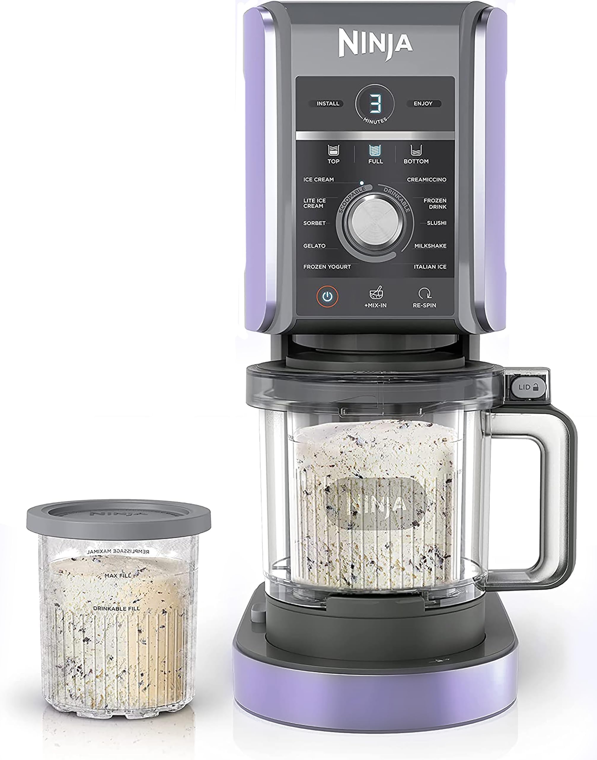 Ninja NC501 CREAMi Deluxe 11-in-1 Ice Cream & Frozen Treat Maker with 2 XL Family Size Pint Containers, Lavender (Renewed)