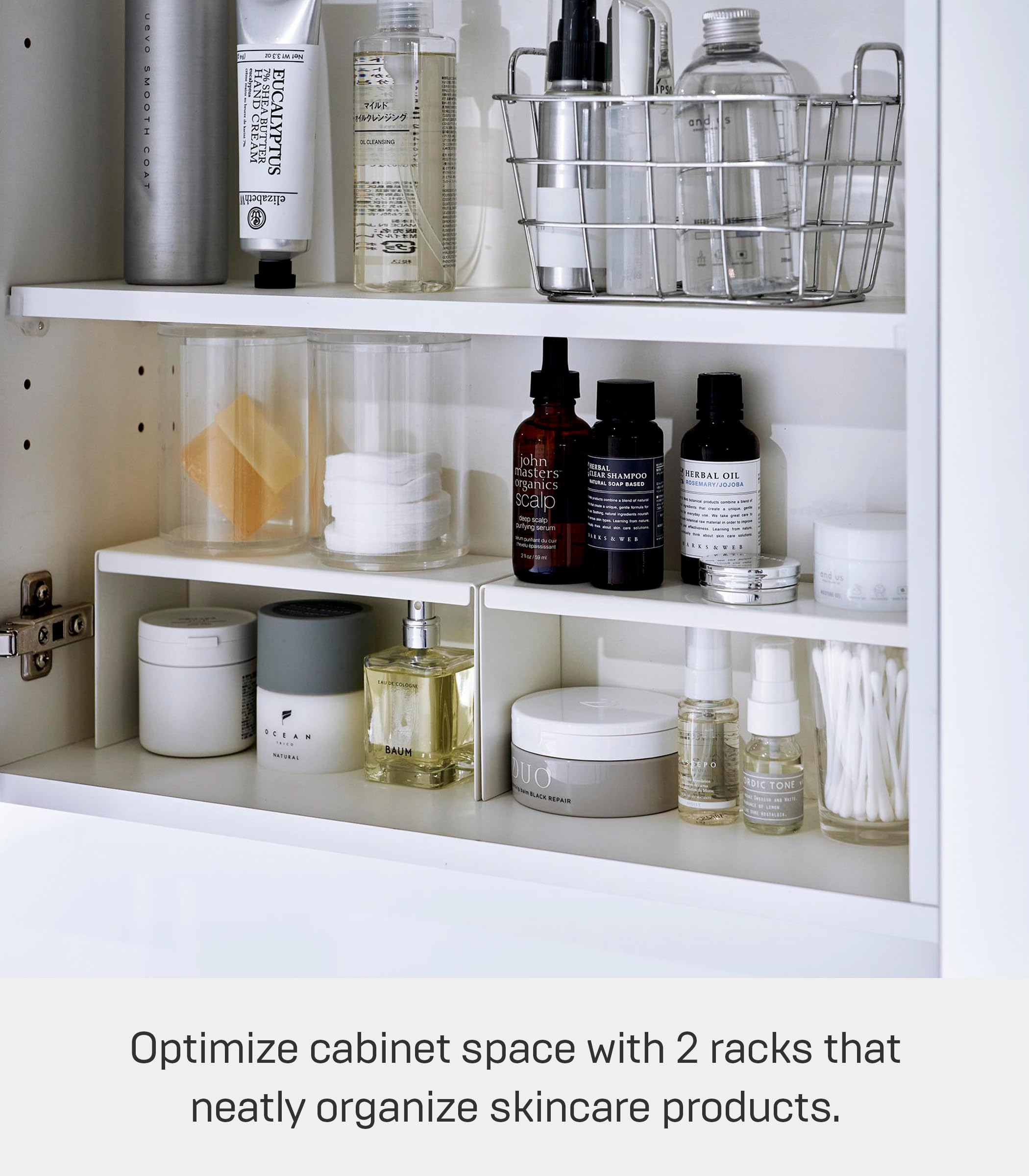 Yamazaki Home Tower Medicine Cabinet Vanity Storage Racks – Set of 2, Bathroom Mirror Organizer Risers - Steel -