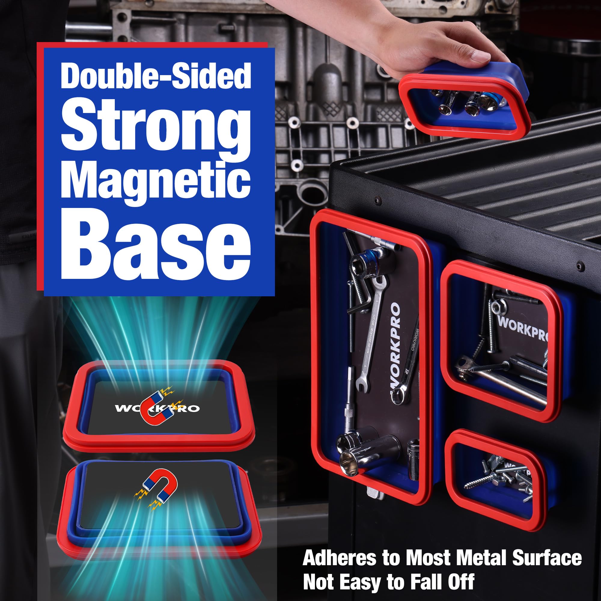WORKPRO Magnetic Parts Tray Set - Collapsible & Durable -2 WORKPRO Magnetic Parts Tray Set - Collapsible & Durable -2