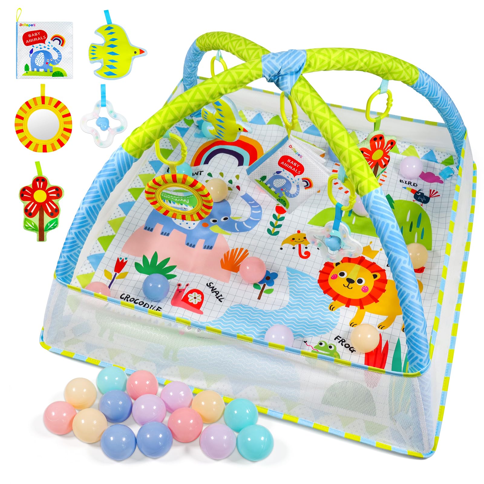 Dr.Rapeti Baby Play Gym Mat with Ball Pit Activity Gym Center Tummy Time Mat Thickened Mat Sensory Exploration Motor Skill Development for Newborn Infant Baby Toddlers