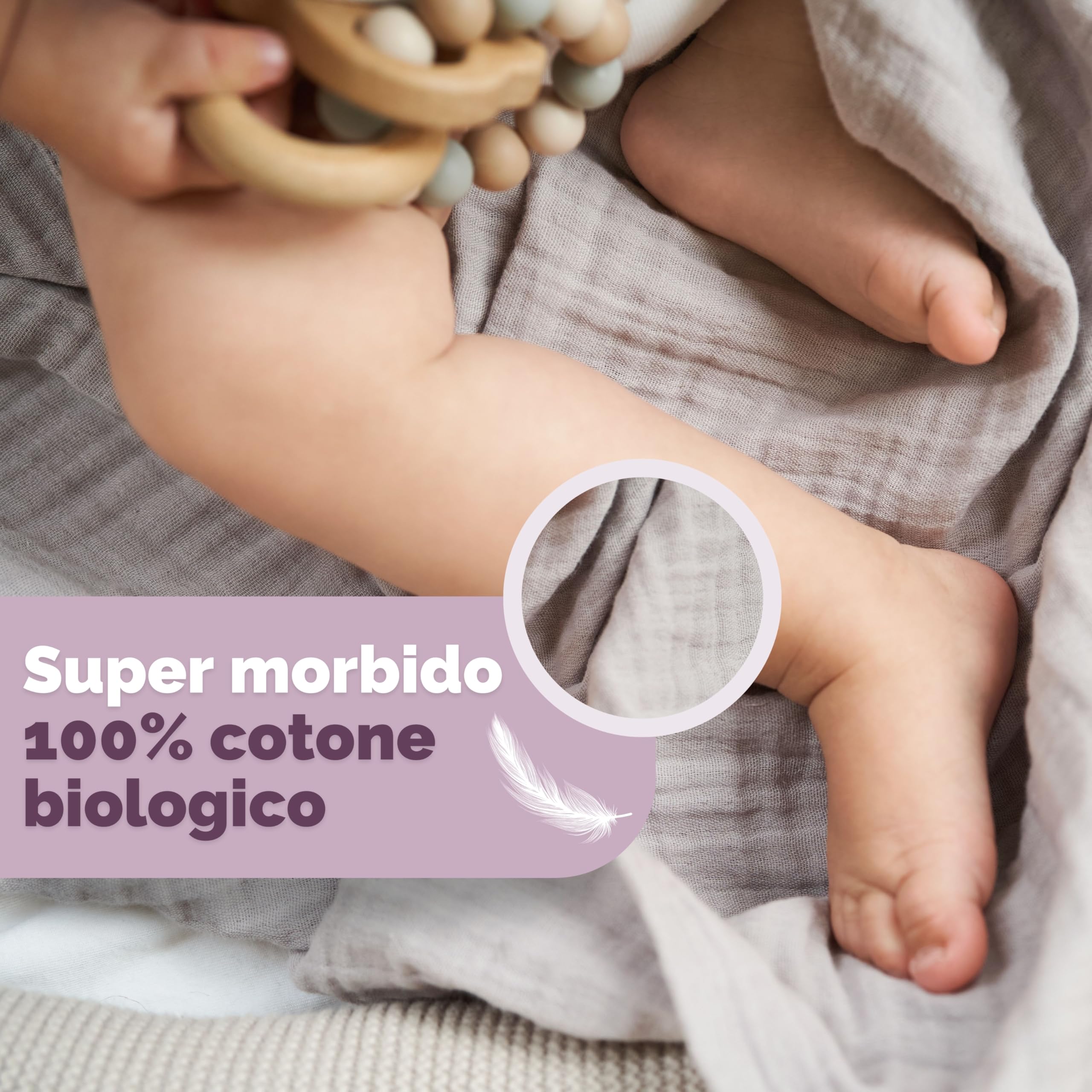 Livella | Mussola neonato doppio strato 65x65 cm in cotone bio – Confezione da 4 bavaglini – Telo in mussola assorbente e traspirante, ideale per pulire e asciugare