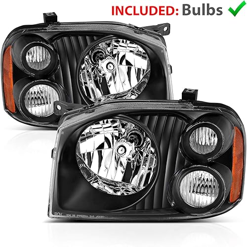Miniatura 2 de AmeriLite Conjunto de faros delanteros de repuesto negros 2001-2004 para Nissan Frontier D22 BaseSESCXE par con bombilla de haz HiLo
