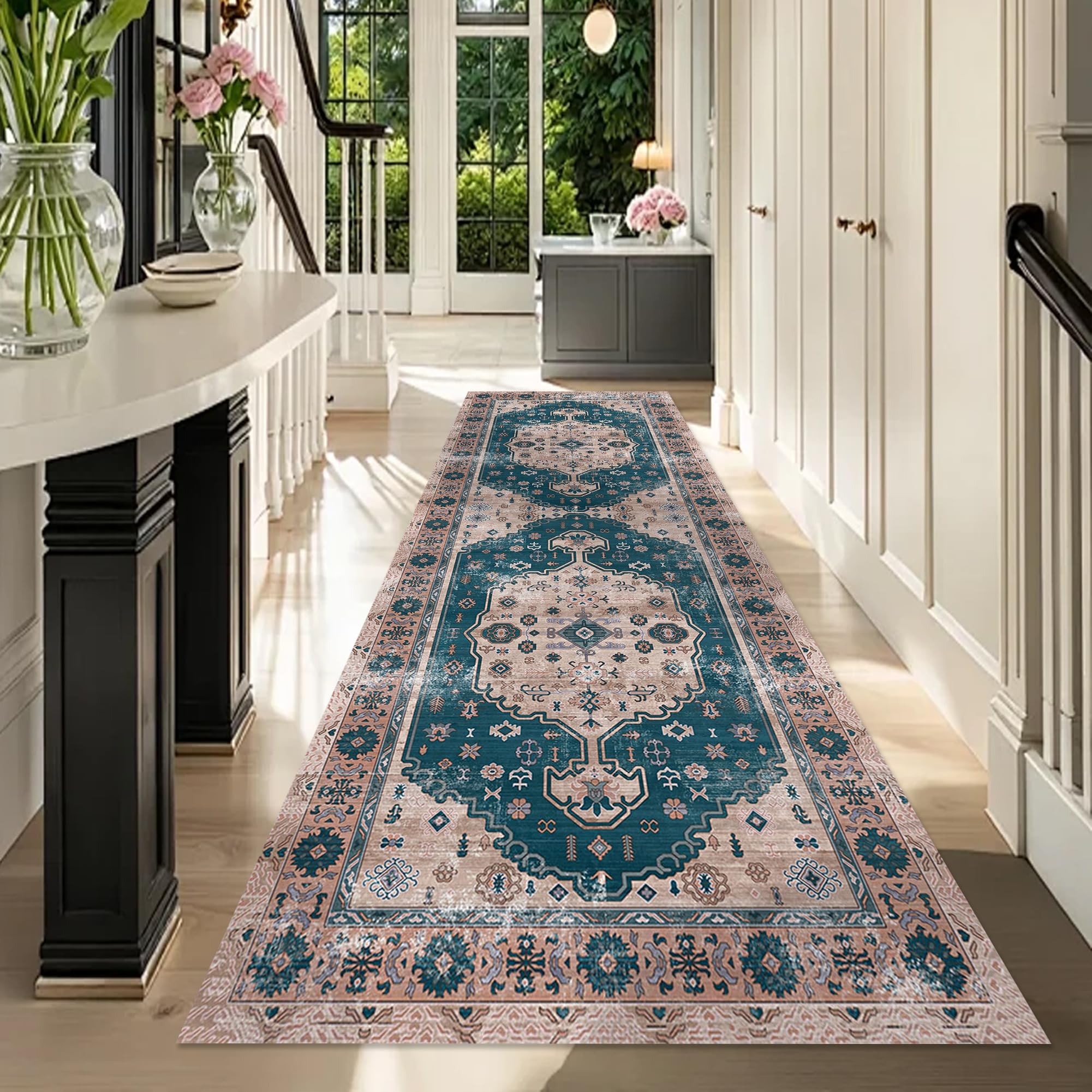 Alfombra lavable de pelo corto con base antideslizante de 90 x 250 cm ideal para cocina