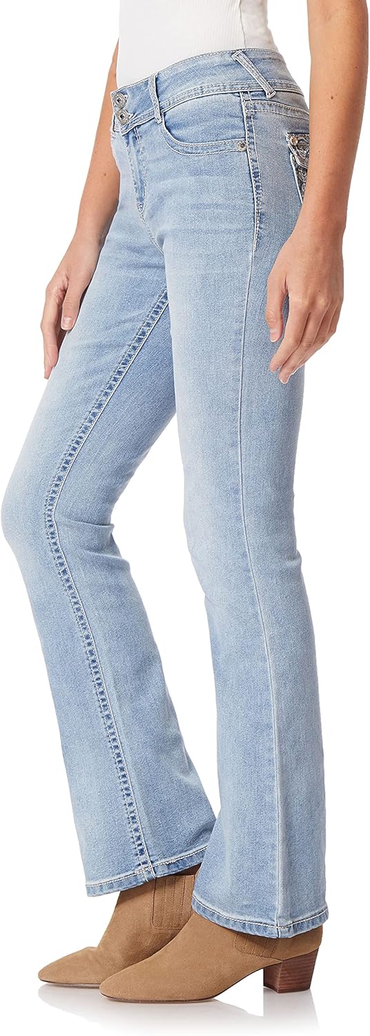 WallFlower Womens Luscious Curvy Bootcut Mid-Rise Bling Insta Stretch Juniors Jeans (Standard and Plus)