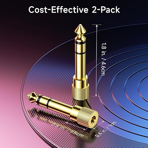 Miniatura 7 de Cable Matters Paquete de 2 adaptadores de auriculares de 14 a 18, adaptador de 0.250 in a 0.138 in macho a hembra, auriculares estéreo chapados en