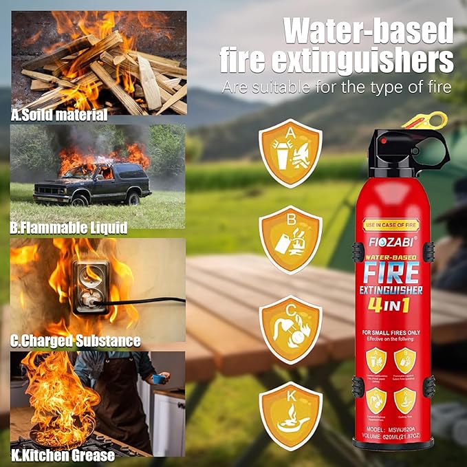 Portable Fire Extinguisher Spray With Bracket Can Prevent Re-Ignition,Best Suitable for The House/Car/Truck/Boat/Kitchen/Home Water-Based Fire Extinguishers Fire Type A/B/C/K 620ml (2 pack)