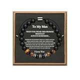 JoycuFF Gifts for Men Natural Tiger Eye Black Matte Agate Bracelets, Christmas Birthday Gifts for Boyfriend Husband Brother from Girlfriend Wife, To My Man Bead Bracelets
