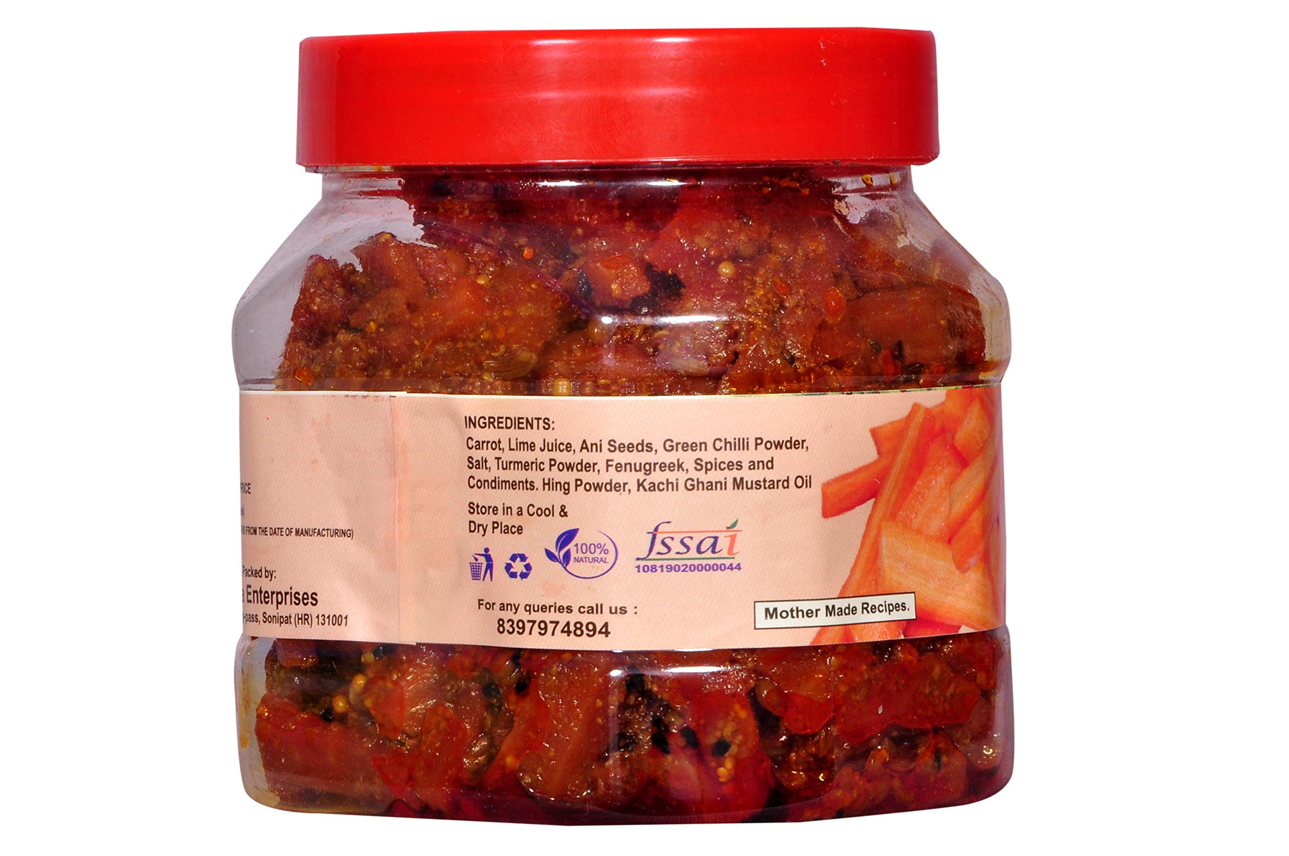 Natural Diet Organic Mother Made Carrot Pickle Gajjar ka Achar 400 Gram We Serve Natural You Eat Natural No Artificial Colors & Flavors 1