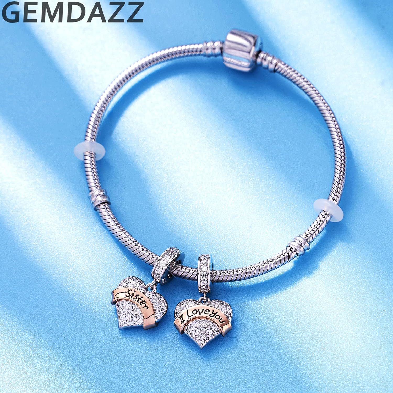 GEMDAZZ Family Theme Charm, 925 Sterling Silver Mother Father Daughter Son Sister Nana Wife Husband Grandma Friend Godmother Goddaughter Clear Pave Heart Pendant Beads, fit European Women Bracelet - Image 2