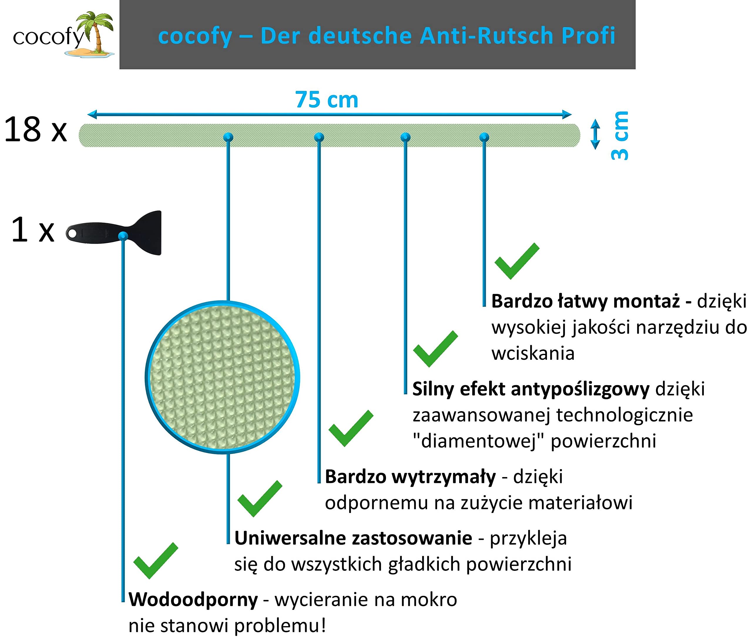 Fluorescencyjne paski antypoślizgowe, świecące naklejki na schody i stopnie, XXL (75 x 3 cm), 18 sztuk