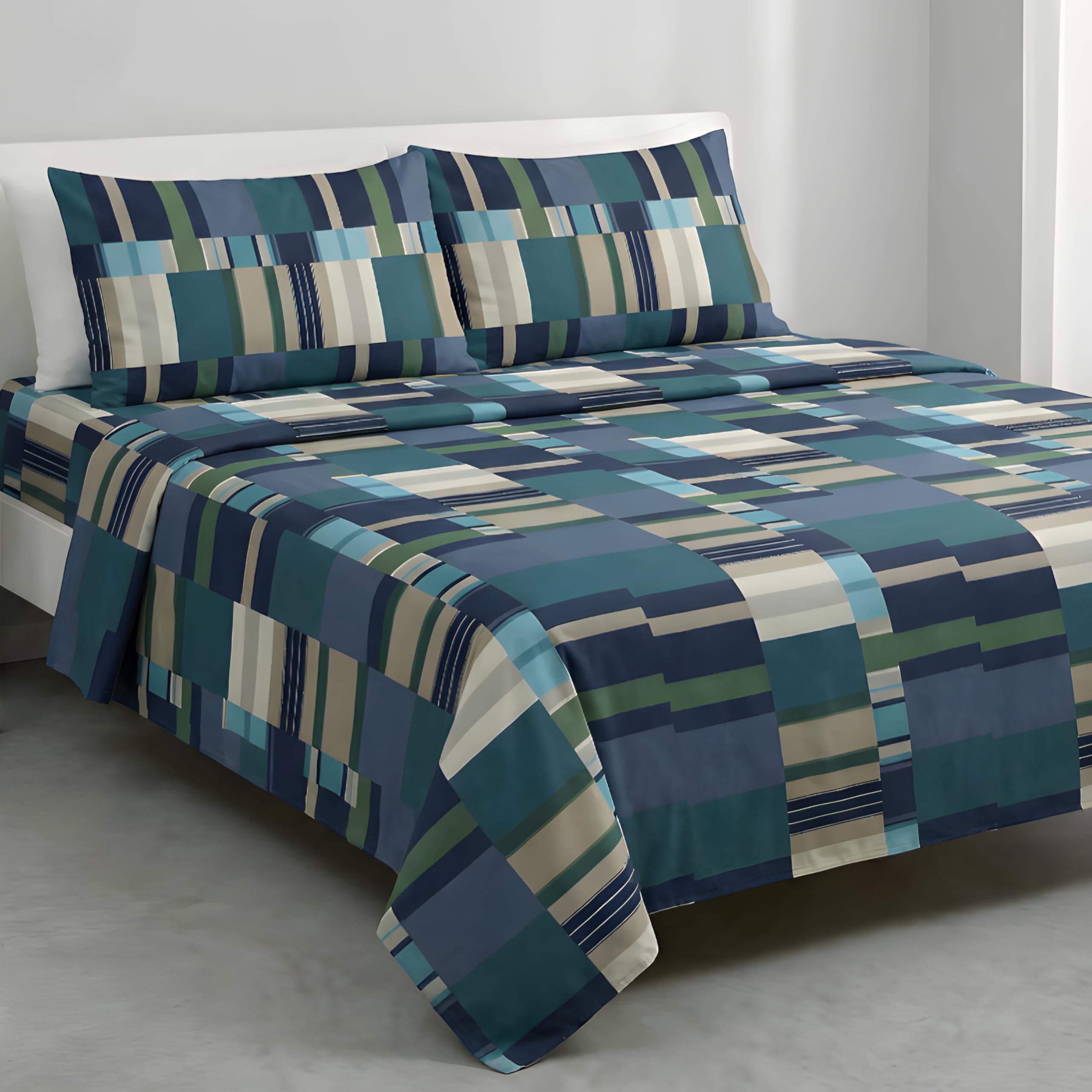 Riad Arredo Set Lenzuola Matrimoniale Puro 100% Cotone Italiano Morbido - Completo Letto Lenzuolo Sotto con Angoli, Lenzuolo Sopra, 2 Federe 52x82 - Made in Italy (Boston Jeans, Matrimoniale)