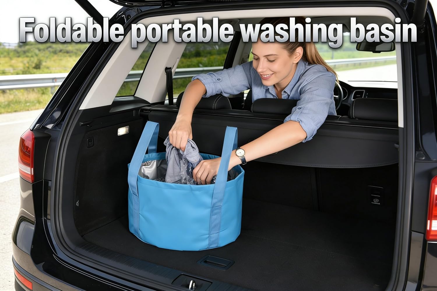 Foldable Washing Basin, Portable Travel Outdoor Collapsible Bucket Foot Soak Bucket Heat Preservation Waterproof (Blue)