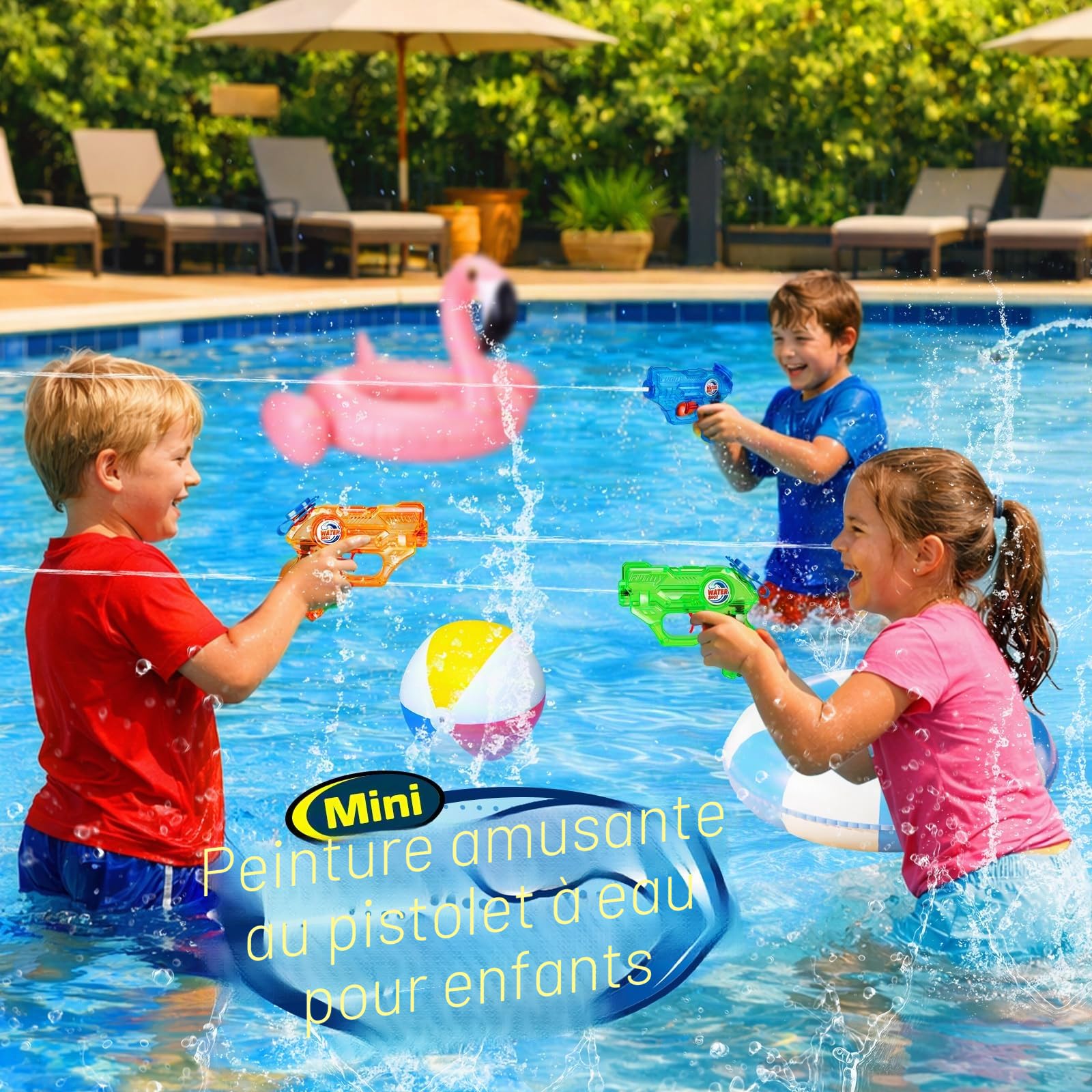 Quanquer Lot de 6 Pistolets à Eau pour Enfants - Portée : 7 m - 150 ML - Réservoir d'eau d'été - Super Water Soaker - Pistolet à Eau pour Jouets en Plein air - Piscine de Plage - Watergun