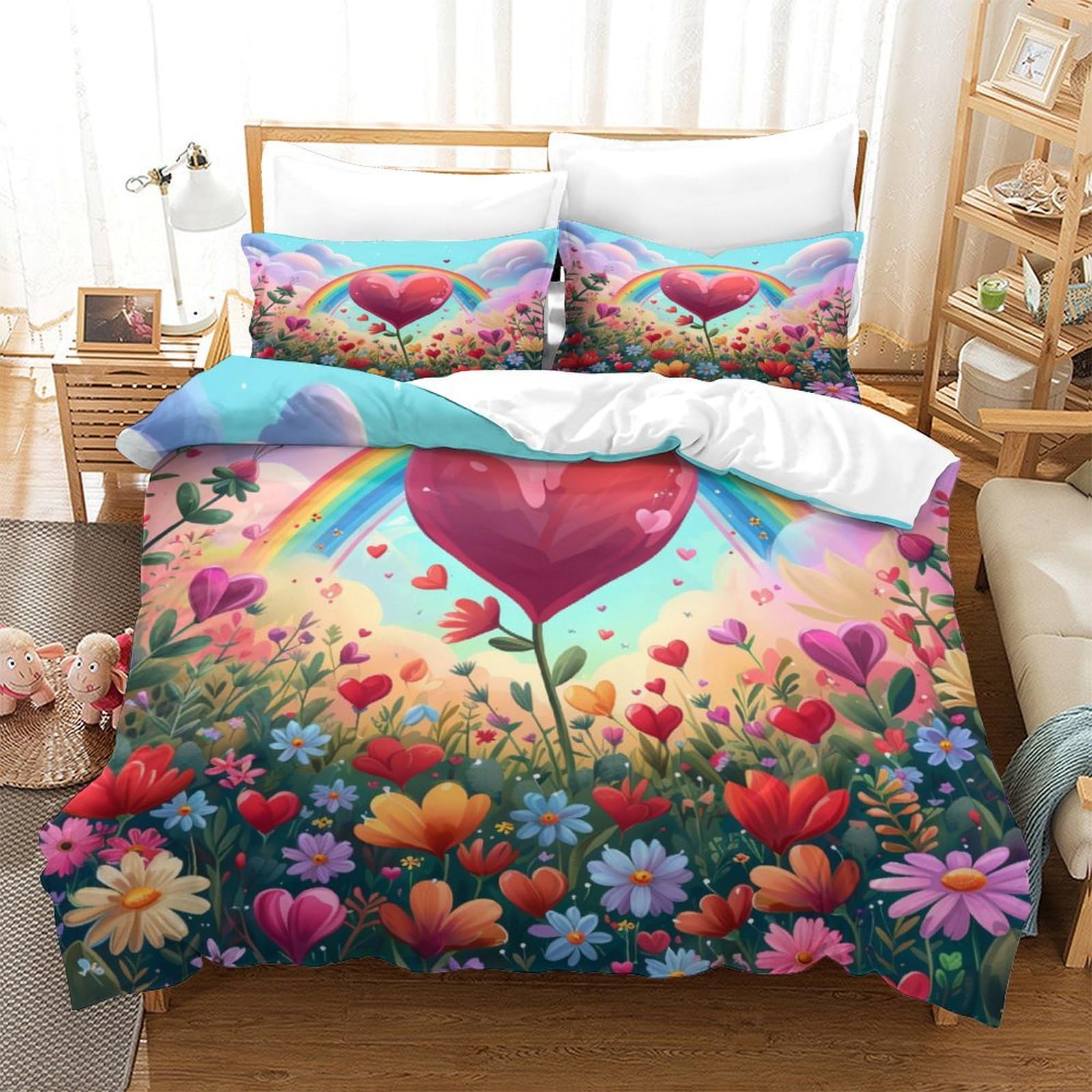 OPANZYYDE Rainbow Duvet Cover Sets 3 PCS Hotel Quality Quilt Cover Bedding Bed Covers with Pillowcases with Zipper Closure Hypoallergenic Soft Breathable Microfiber Super King（260x220cm）