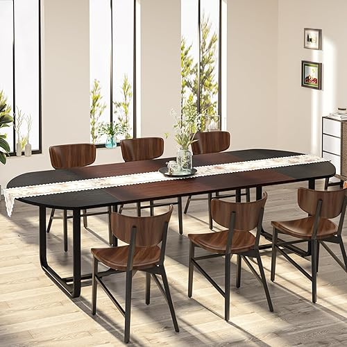Miniatura 1 de Tribesigns Mesa de comedor ovalada moderna de 70.86 pulgadas con tablero de empalme de acabado nogal y negro, mesas de cocina curvadas para 6-8,