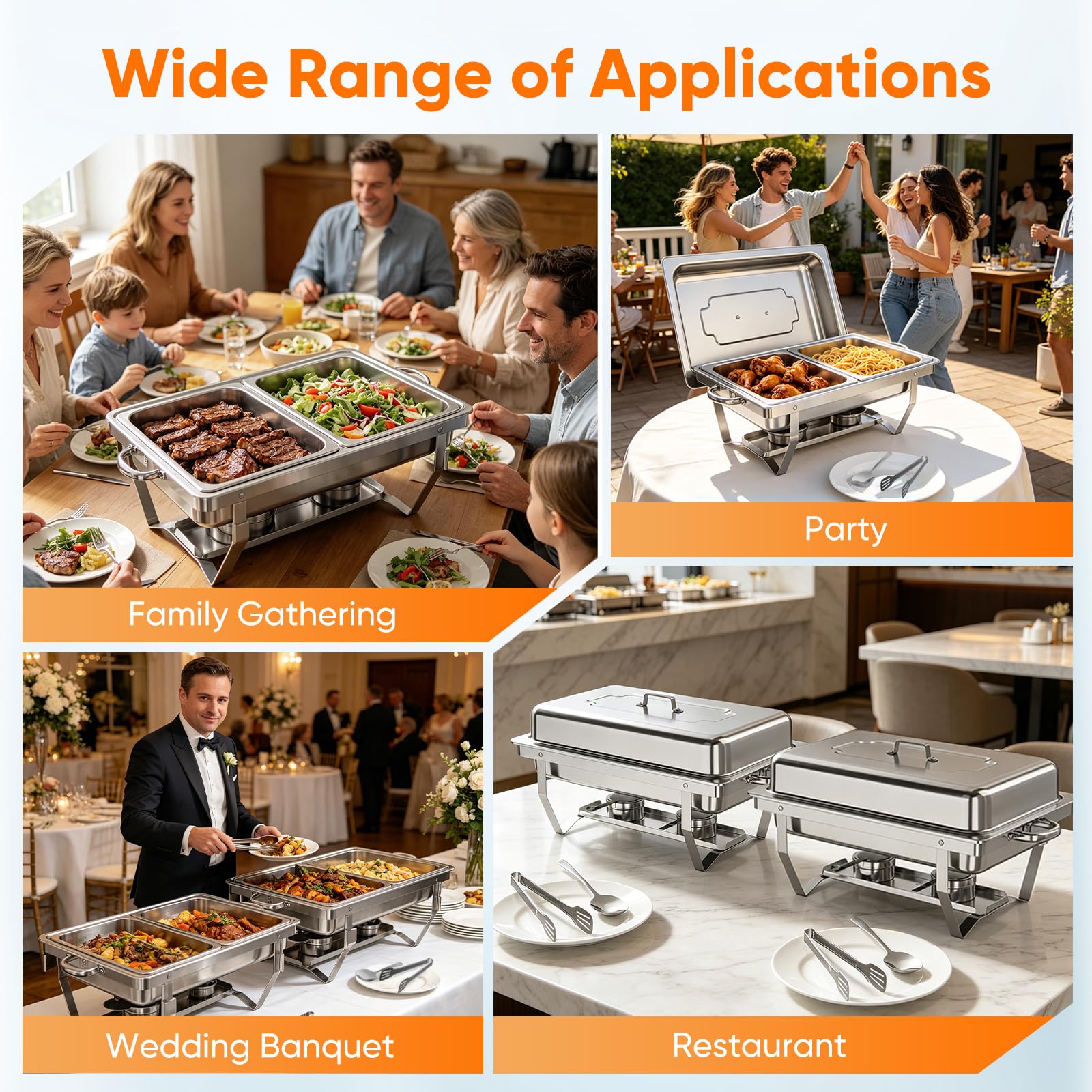 Chafing Dish Buffet Set 9L, 2pcs Edelstahl Warmhaltebehälter mit Deckel Lebensmittelpfannen und Brennstoffhaltern, Speisenwärmer für Catering, Buffet und Party Speisenwärmer