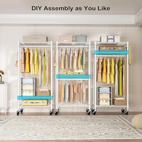 Miniatura 3 de FUTASSI P3 Mini perchero rodante de ropa, percheros de ropa para colgar ropa, perchero de prendas de servicio pesado, perchero de armario portátil