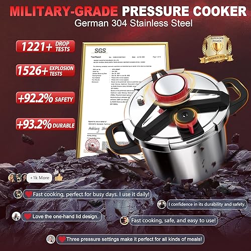 Miniatura 3 de Olla de Presion de acero inoxidable 188 de 6 cuartos de galón, bloqueo con una mano Olla de Presion, olla a presión 3 en 1, incluye tapa de vidrio y