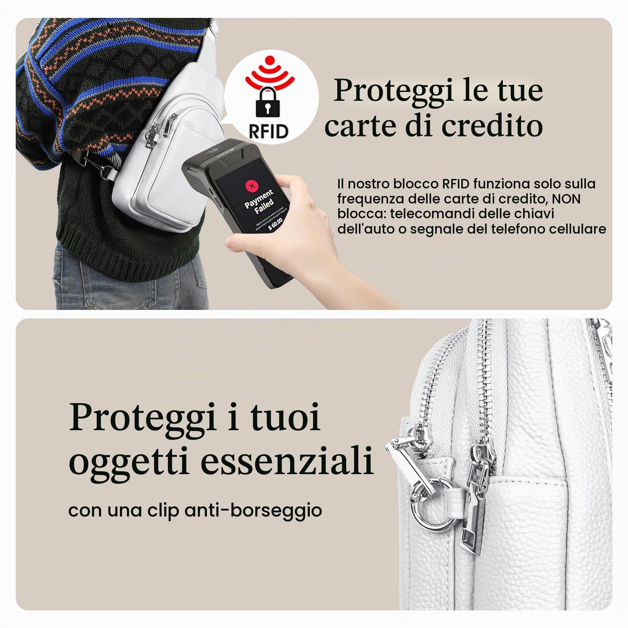 befen Borsa a Tracolla Donna, Mini Sling Bag Vera Pelle Zaino Monospalla Marsupio Tracolla Elegante Borsello Tracolla Viaggio Antifurto per Trekking, Lavoro, Sport