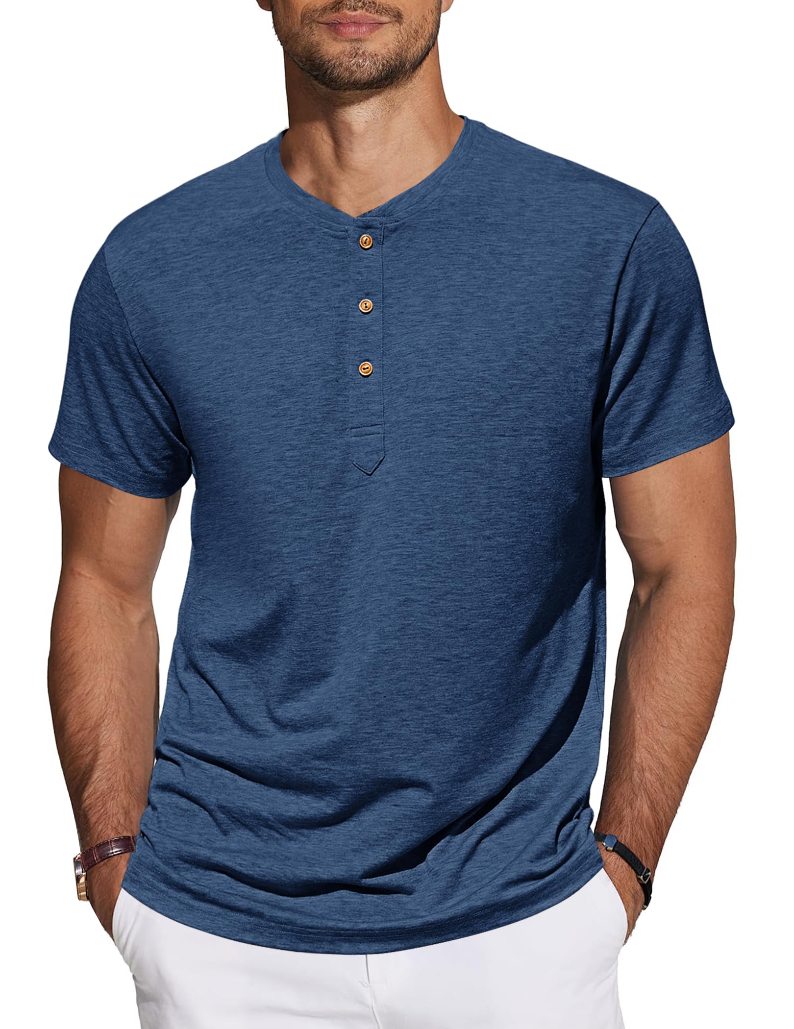 TARAINYA Henley T-Shirt Uomo Cotone Maniche Corte Maglietta Casual Comfortevole con Bottone Quotidiano/Ufficio/Spiaggia M-4XL