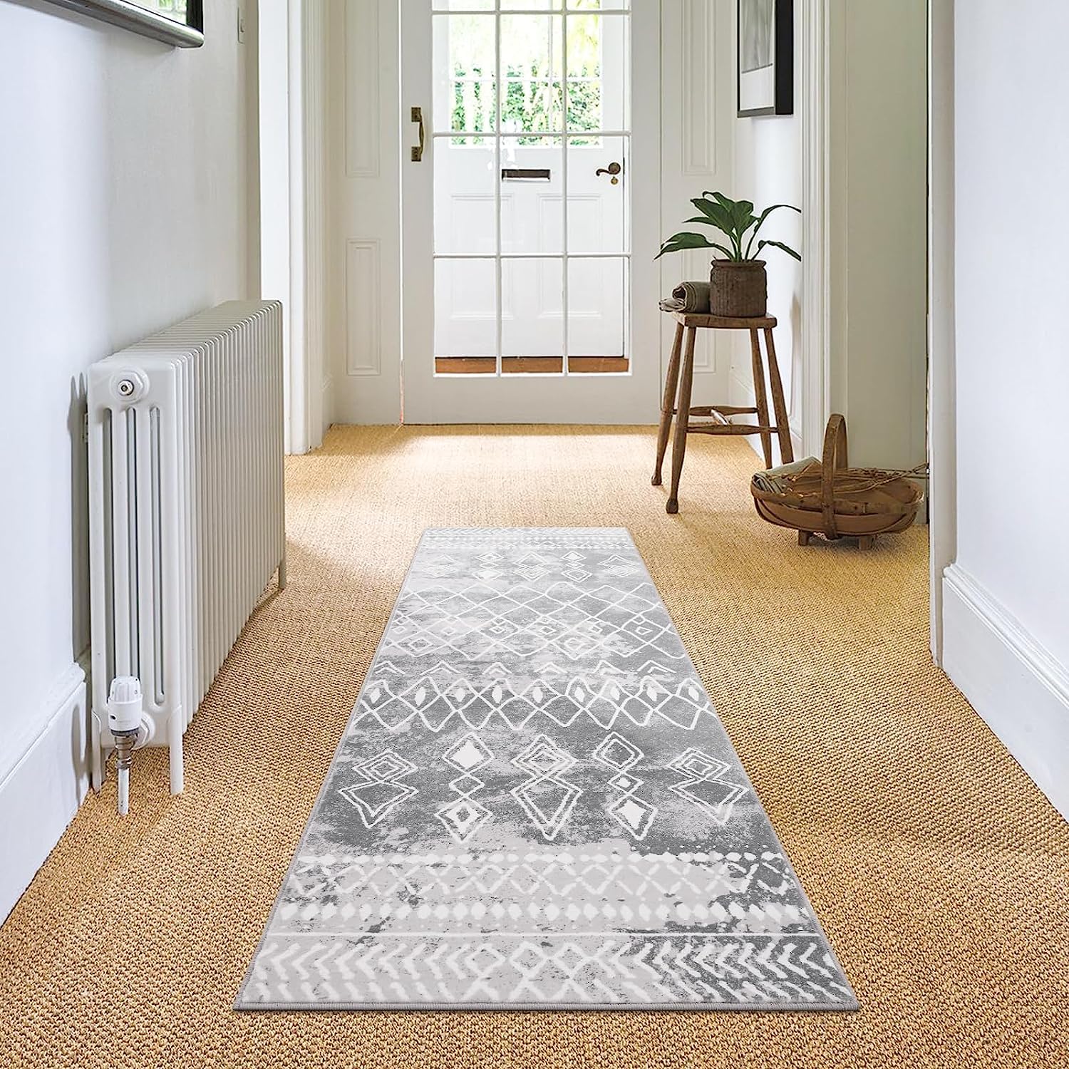 Carvapet Tappeti Runner 60x210cm Lavabile – Microfibra Floreale Antiscivolo, Grigio, Ideale Per Corridoio E Cucina