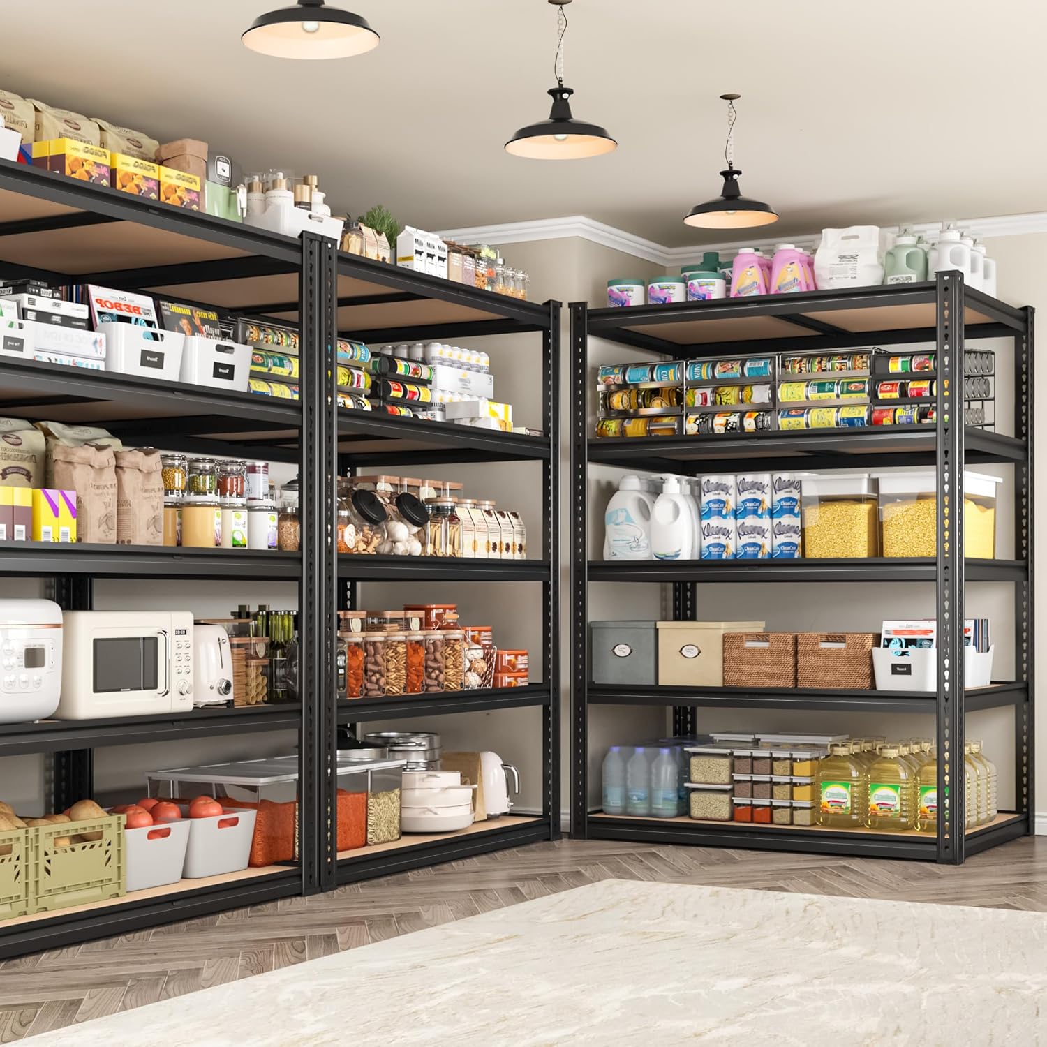 72" H Storage Shelves 5 Tier Garage Shelving Heavy Duty,2050LBS Adjustable Metal Shelving Unit, Garage Shelves for Basement, Warehouse, Pantry, Closet, Kitchen 72" H x 35.5" W x 16" D, Black - Image 2