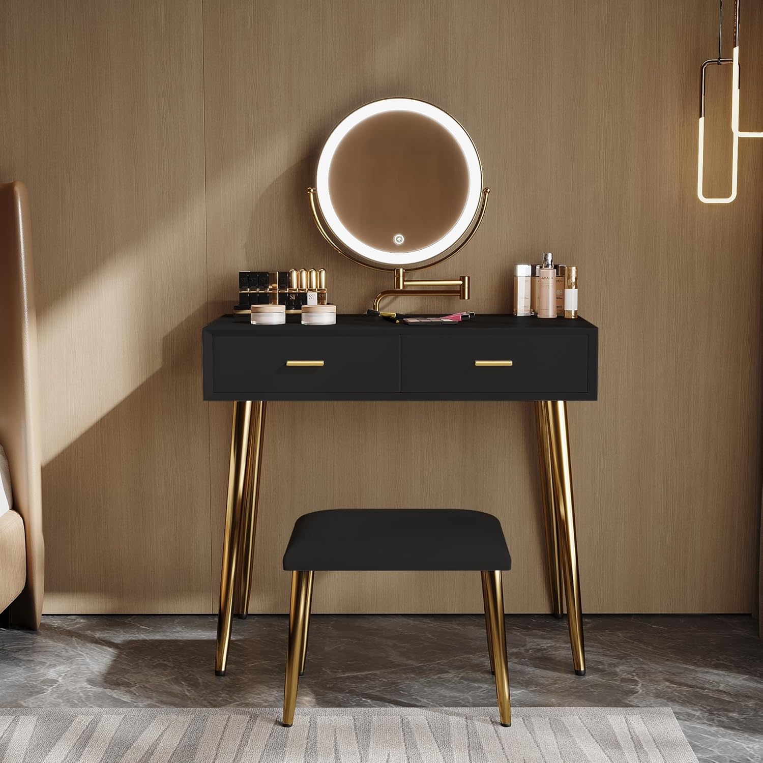 LumiEdge – Compact Vanity Desk with Mirror and Lights