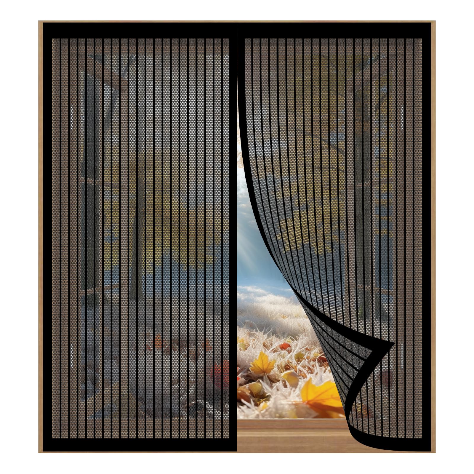 Fly Screen Mosquito Net for Window 97 x 95 cm Easy Installation No Drilling Or Screwing Magnetic Closure Mesh Window Curtains for Windows Nets to Keep Bugs Out, Black