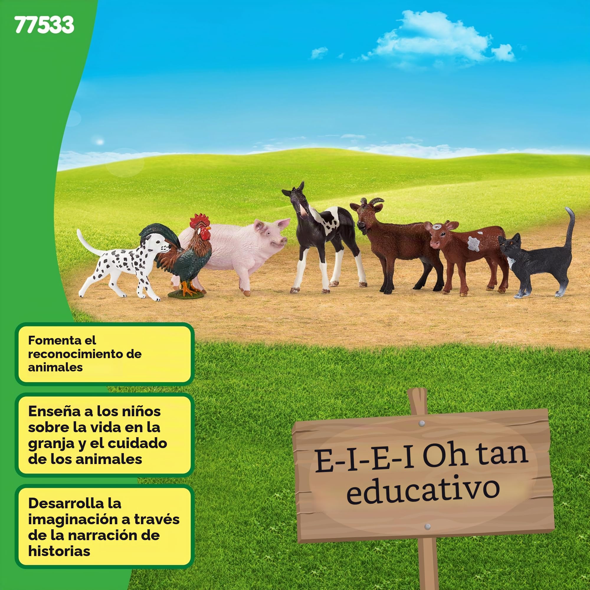 Schleich Farm World | Set de Animales de Granja 77533 con Perro, Gato, Cerdo, Cabra, Vaca, Caballo y Gallo | Set de Juego detallado de 7 Piezas | Juguete de Granja a Partir de 3 años | Solo en Amazon
