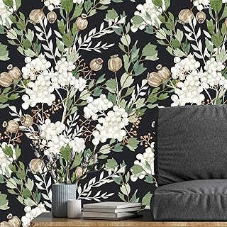 Peel and Stick Wallpaper Boho Removable Wallpaper Floral Wallpaper Peel and Stick Boho Stick On Wallpaper for Bedroom Renter Friendly Wallpaper for Accent Wall 17.7 * 118in (118*17.7-Green)