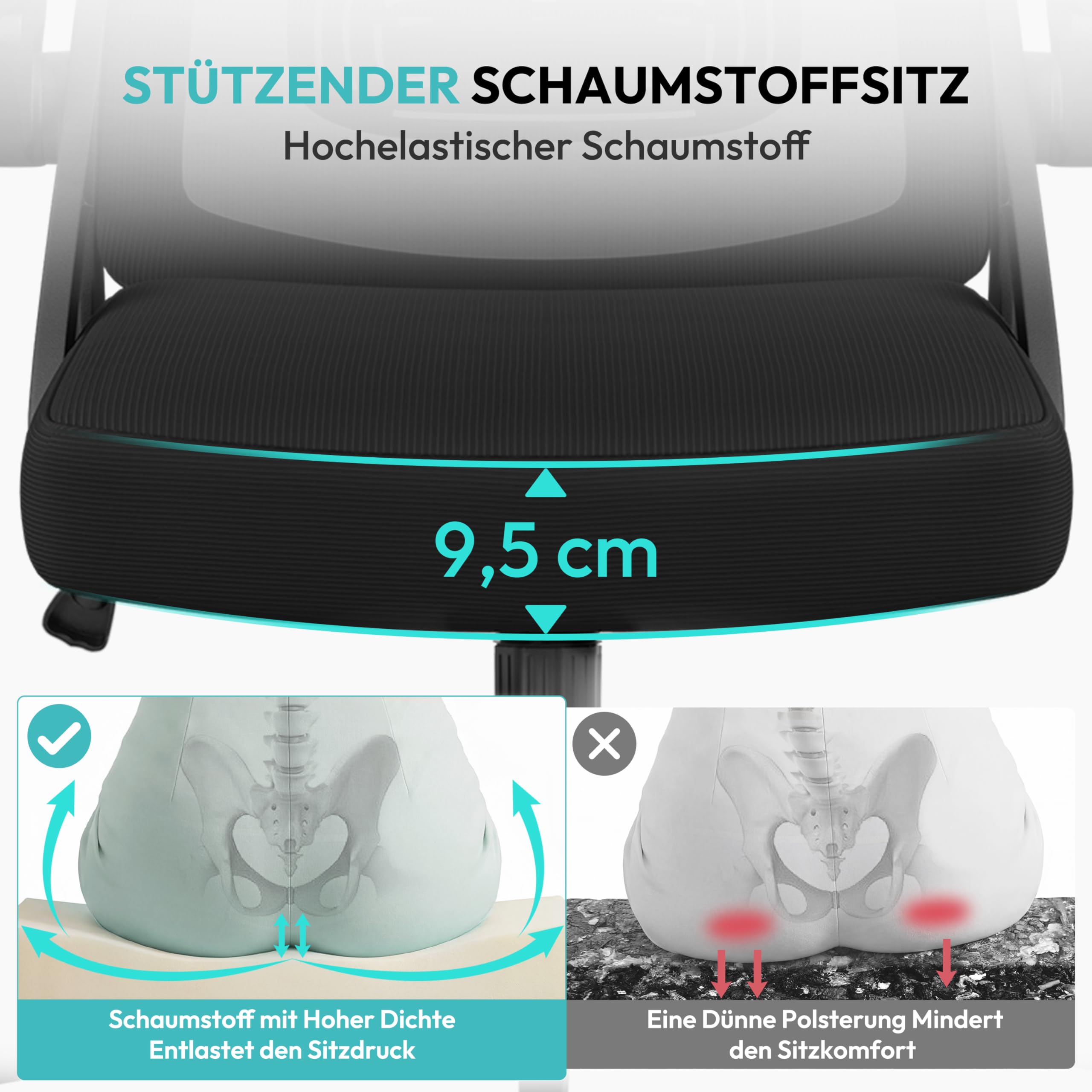 Yaheetech Bürostuhl Ergonomisch, Schreibtischstuhl mit Hochklappbaren Armlehnen, Drehstuhl mit Rückenlehne und Verstellbarer Kopfstütze, Chefsessel Wippfunktion, bis 150 kg Belastbar Schwarz