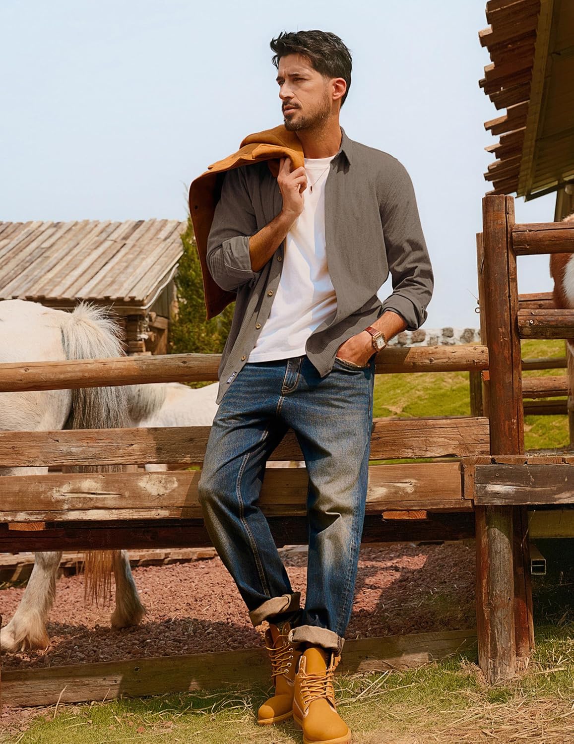 PJ PAUL JONES Mens Corduroy Button Down Shirt Jacket Casual Long Sleeve Shacket Lightweight Textured Untucked Shirts - Image 4