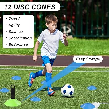 Speed Agility Training Equipment Set, Agility Ladder 20ft, 12 Football Cones, Resistance Parachute/Soccer Kick Trainer, Jump Rope, 5 Resistance Bands, Football Practice Equipment for Kids Adults