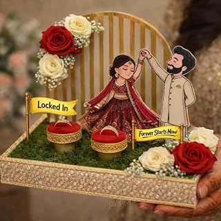 Divyakosh Wedding Platter for Marriage | DIY Ring Ceremony Tray Set with Bride Groom Cutout, MDF Decor, Ring Holders, Flor... Price In India