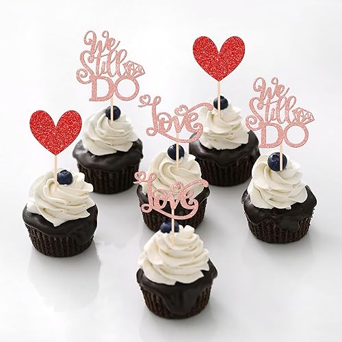 Miniatura 35 de 30 PCS He Asked She Said Yes Cupcake Toppers Love I Do Diamond Ring Cupcake Picks for Wedding Enaggement Bridal Shower Party Cake Decorations Black