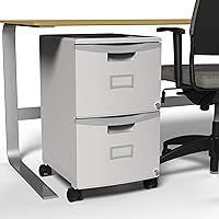 Vista 2 de Storex Plastic Two-Drawer File Cabinet – Locking Document Organizer with Casters for Home and Office, Gray, 1-Pack (61310B01C)