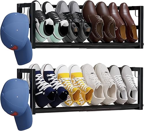 Miniatura 1 de Paquete de 2 zapateros estrechos de pared para espacios pequeños, zapatero colgante con capacidad para 8 pares, almacenamiento de zapatos de pared
