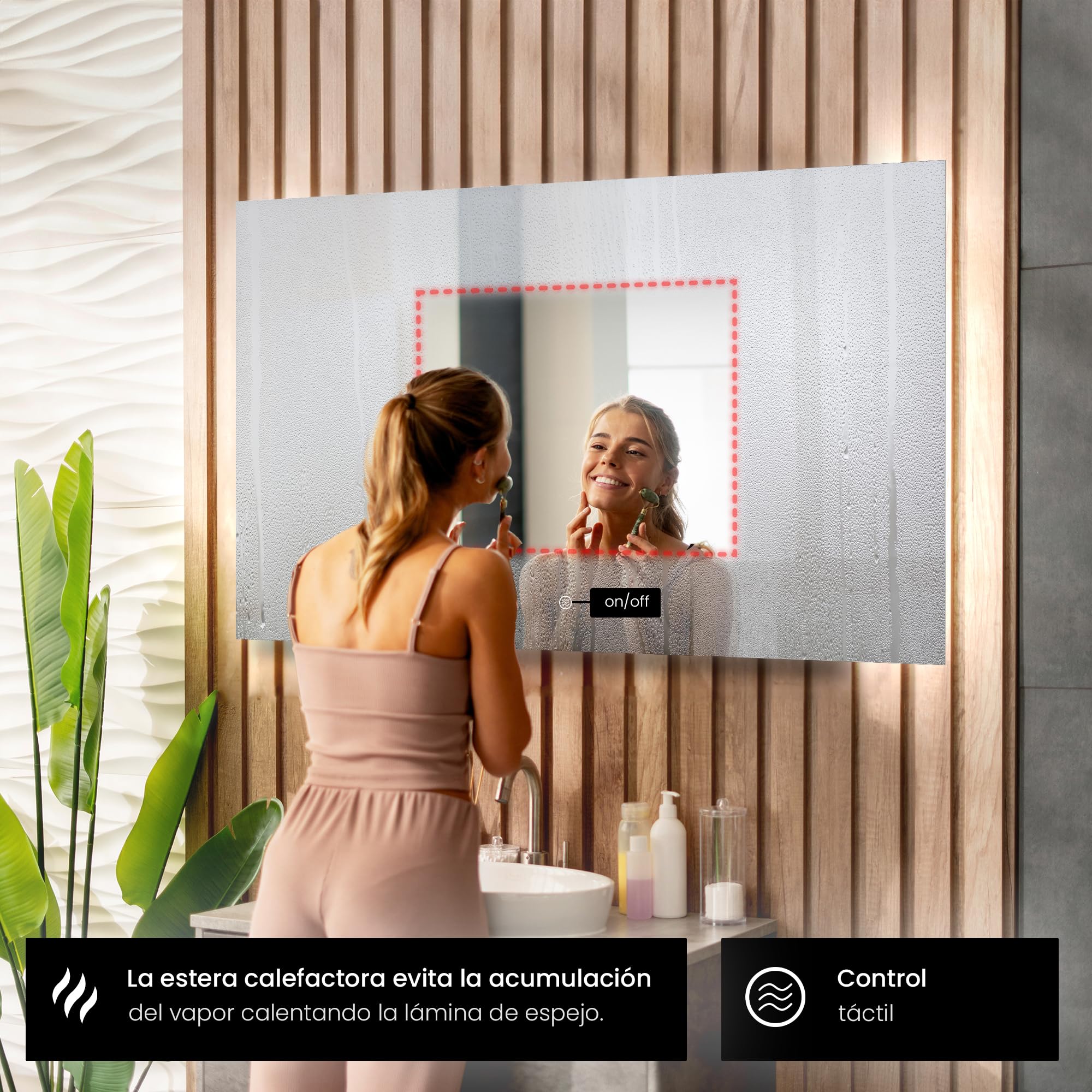 FORAM Espejo de Baño con Iluminación LED 160x80 cm Alana - Luz Espejo de Pared con Accesorios - Diferentes tamaños para Baño Dormitorio Maquillaje