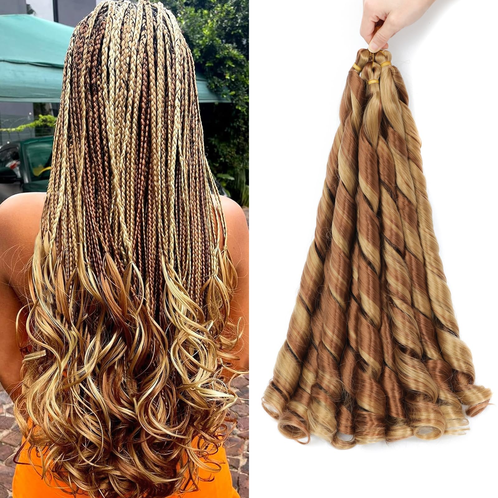 French Curly Braiding Hair for Box Braids 22 inch Loose Wave Braiding Hair Pre Stretched Bouncy Braiding Crochet Spiral Curl Synthetic Extensions for Women (P30/27#