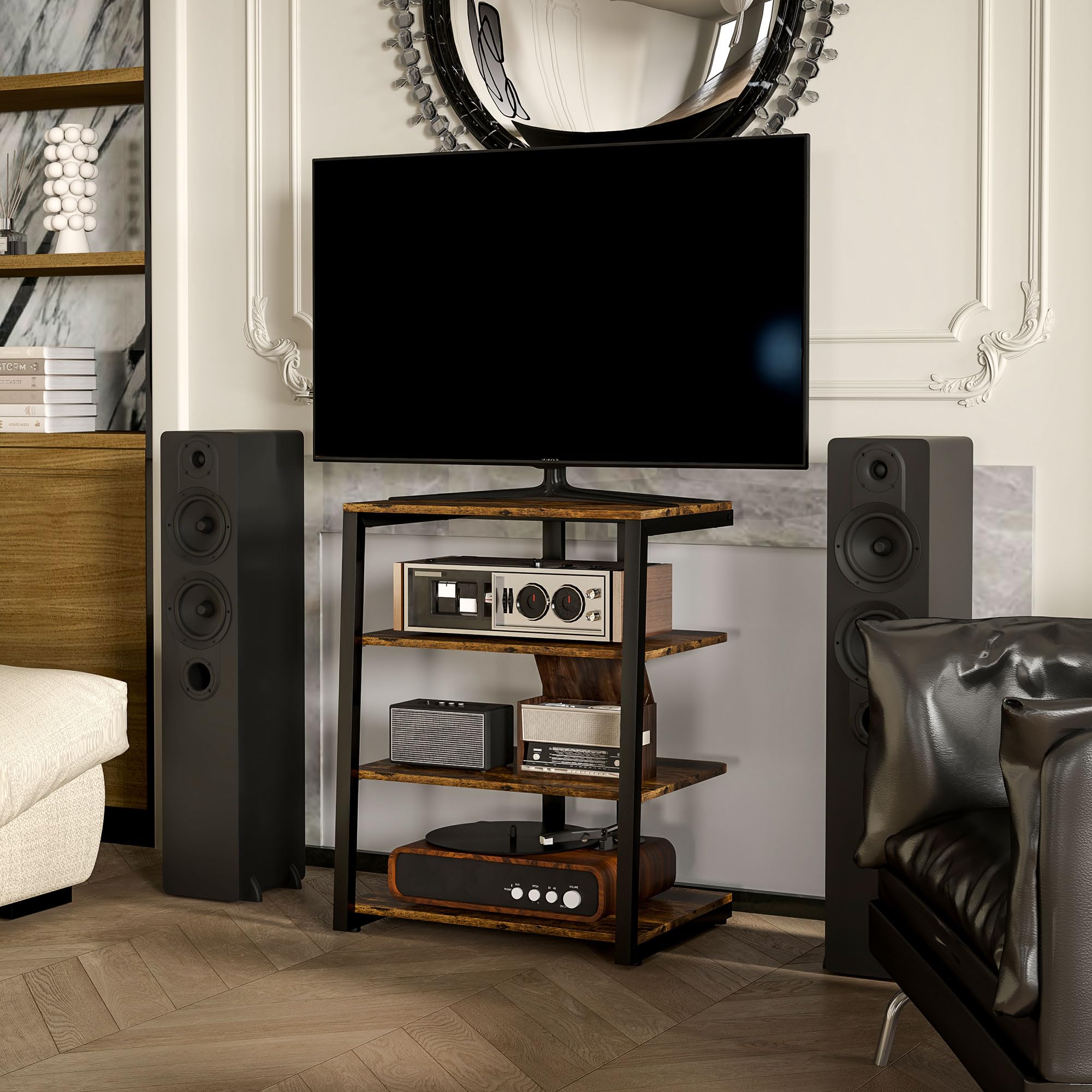 HOMCOM Soporte HiFi, Estante de Almacenamiento Multimedia de 4 Niveles con estantes Ajustables, Estante para regletas de alimentación para Router, Reproductor de Discos, Impresora, Soporte de TV