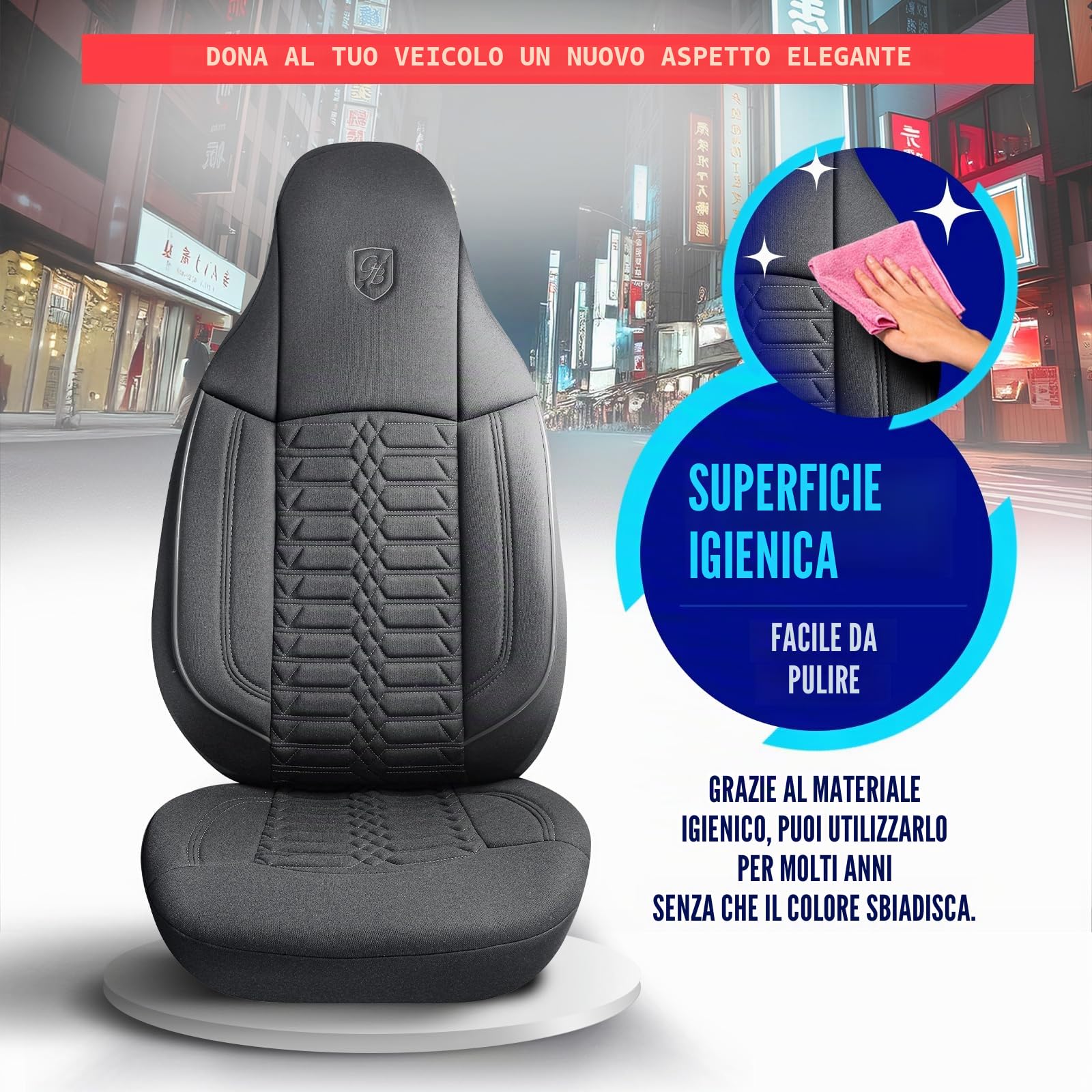 Coprisedili universali per auto e SUV – Coprisedili anteriori premium in tessuto Lacoste, grigio fumo, compatibile con airbag, coprisedile auto, set sedili anteriori con set di
