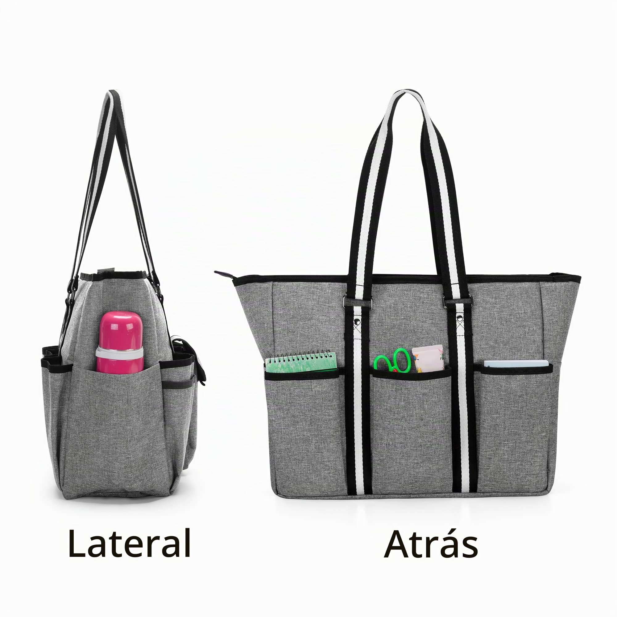 CURMIO Bolsa para Profesora Mujer con Soporte Inferior Adicional, Gris