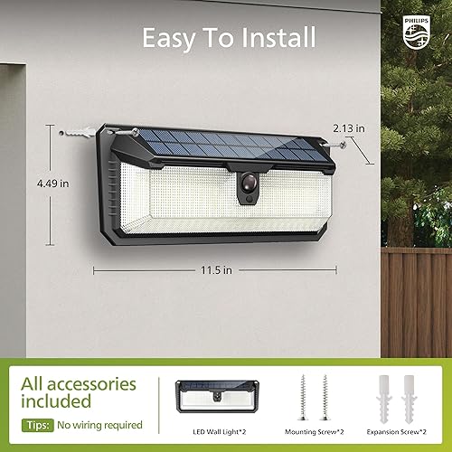 Miniatura 3 de Philips Luces solares con sensor de movimiento para exteriores, 258 luces LED de seguridad alimentadas por energía solar, 3 modos de iluminación,