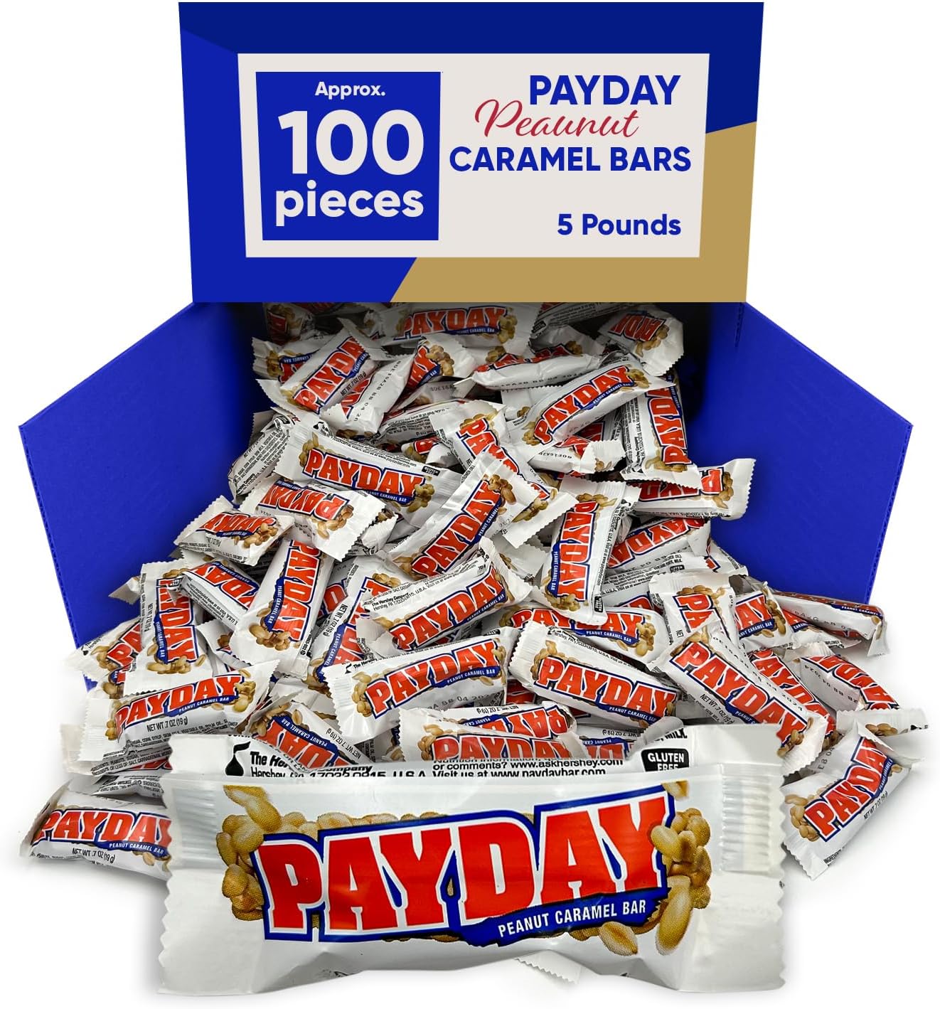 CHAIN & JO SWEETS PayDay Peanut Caramel Candy Bar - Payday Snack Size Candy Bar - 5 Pounds Approx 100 Peanut Caramel Bars