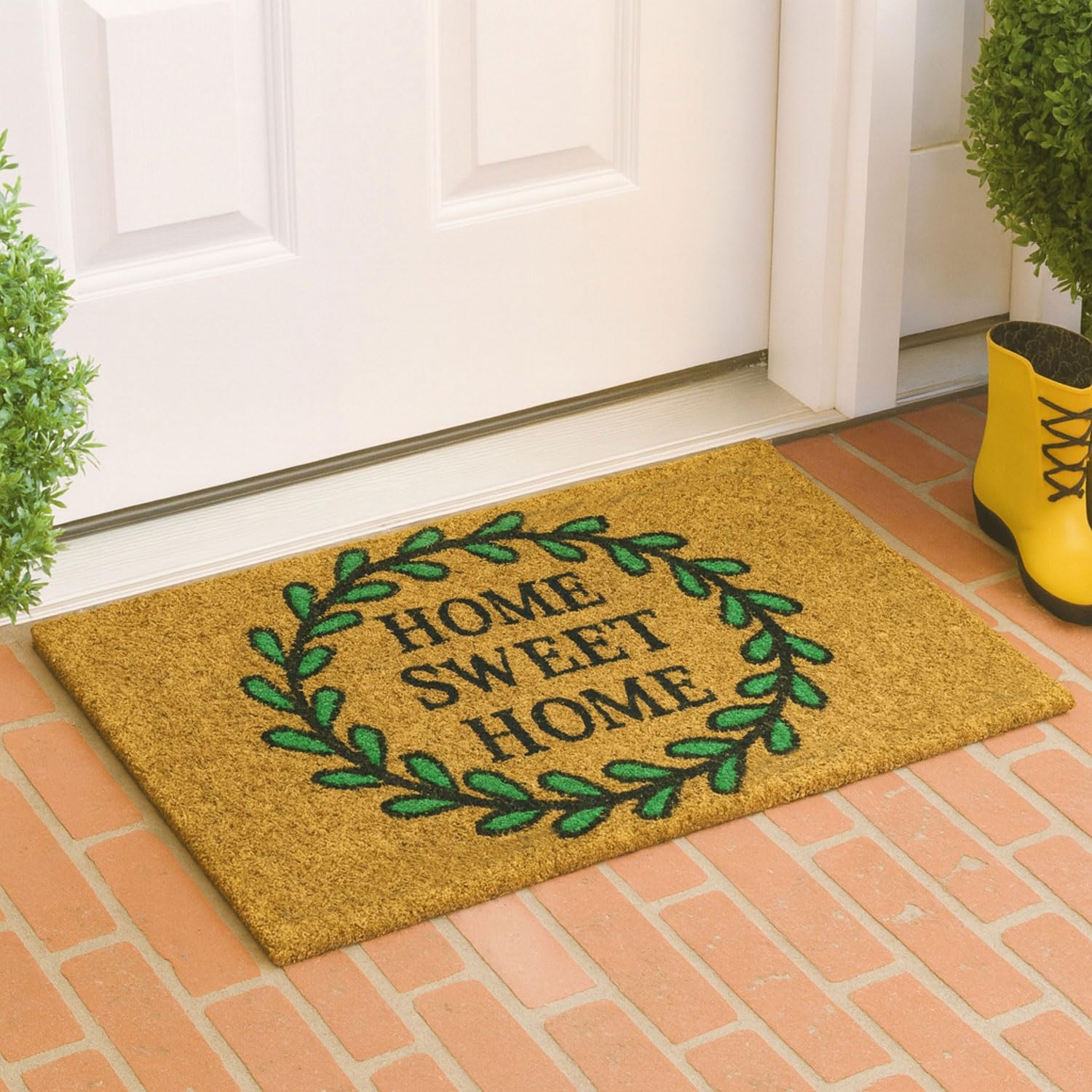 Amazon Brand - Umi 100% Natural Coir Doormat for Home Entrance – Anti Skid with Rubber Backing Durable & Eco-Friendly Door Mat Coir Mat Indoor & Outdoor with Home Sweet Home Print (71x45 cm)-image-2