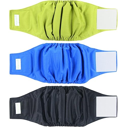 wegreeco Washable Dog Diapers - Washable Male Dog Belly Wrap - Pack of 3 - (Black,Blue,Olive,Medium)